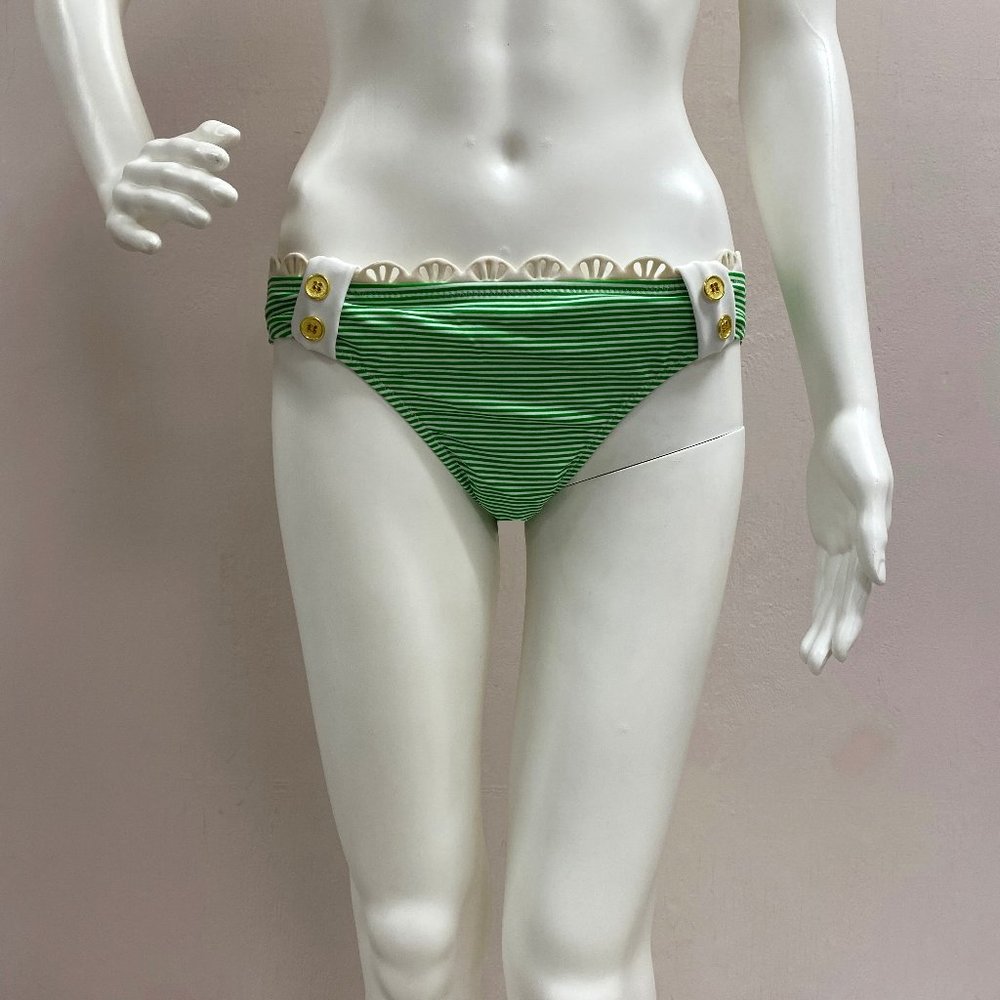 Jessica Simpson Green Striped Swim Bikini Bottom Size L NWT
